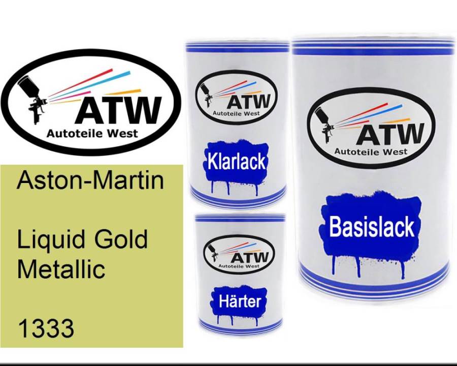 Aston-Martin, Liquid Gold Metallic, 1333: 500ml Lackdose + 500ml Klarlack + 250ml Härter - Set, von ATW Autoteile West.